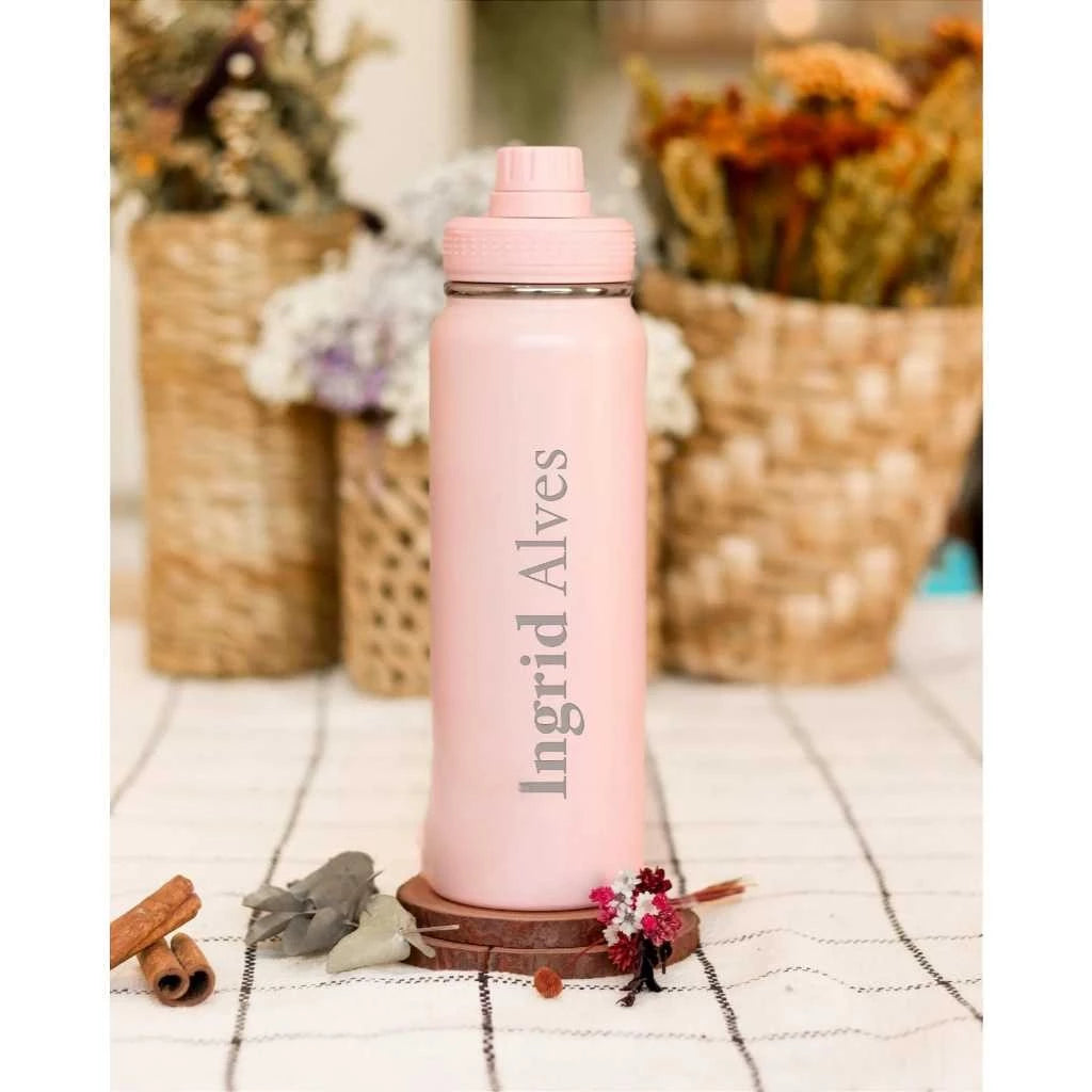 Garrafa Térmica Inox 800ml Personalizada – Com Gravação a Laser de Nomes, Profissões, Signos e Desenhos